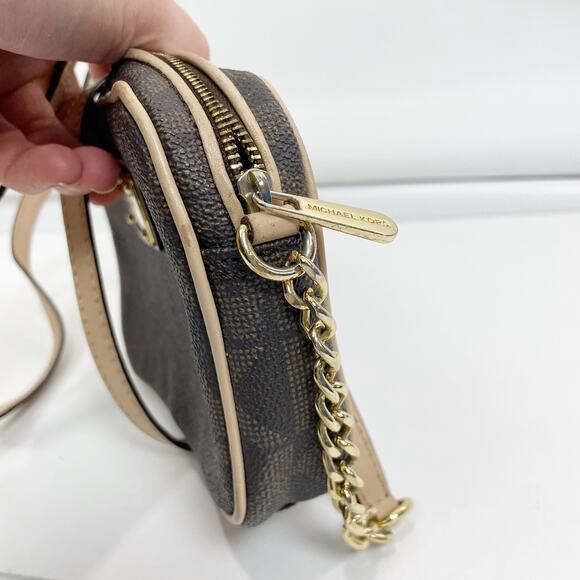 Michael Kors Women's Monogram Logo Crossbody Bag Brown Small - Picture 8 of 9